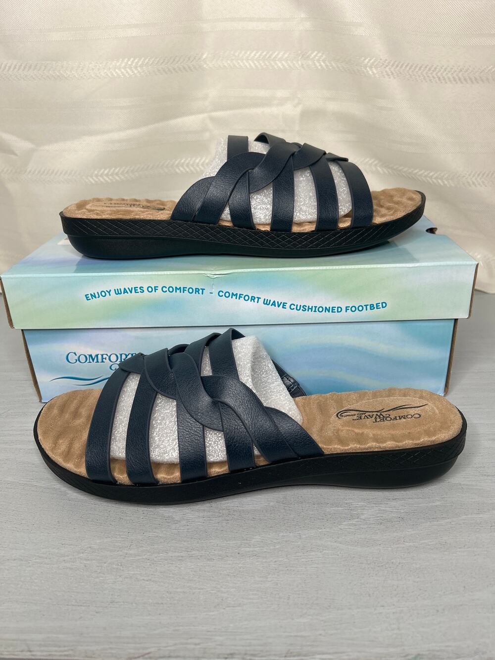 Easy Street Comfort Wave Sheri Slide Sandals Navy Womens Size 9.5